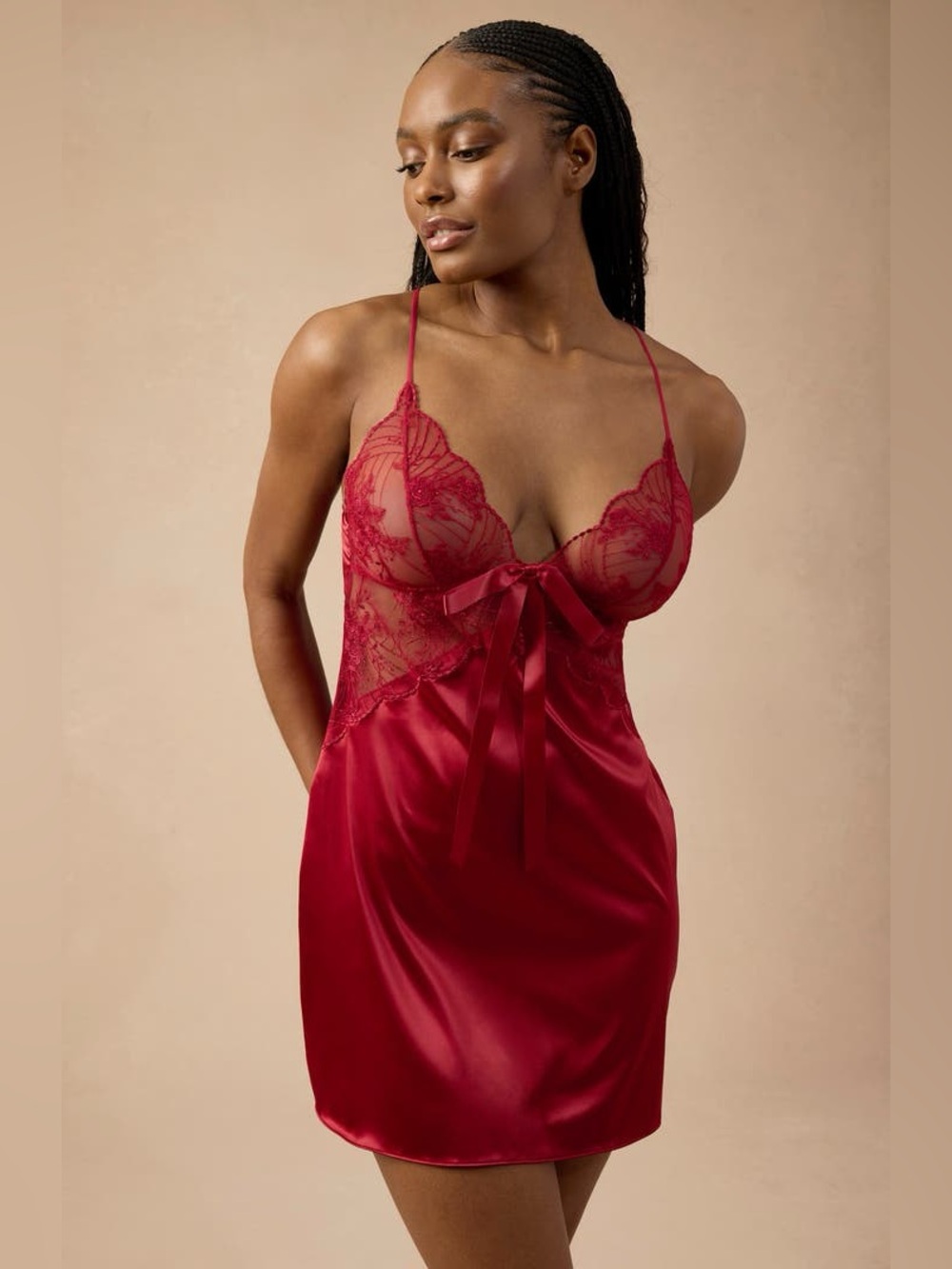 NWT WACOAL Midnight Soirée Metallic Embroidered Mesh & Satin Chemise